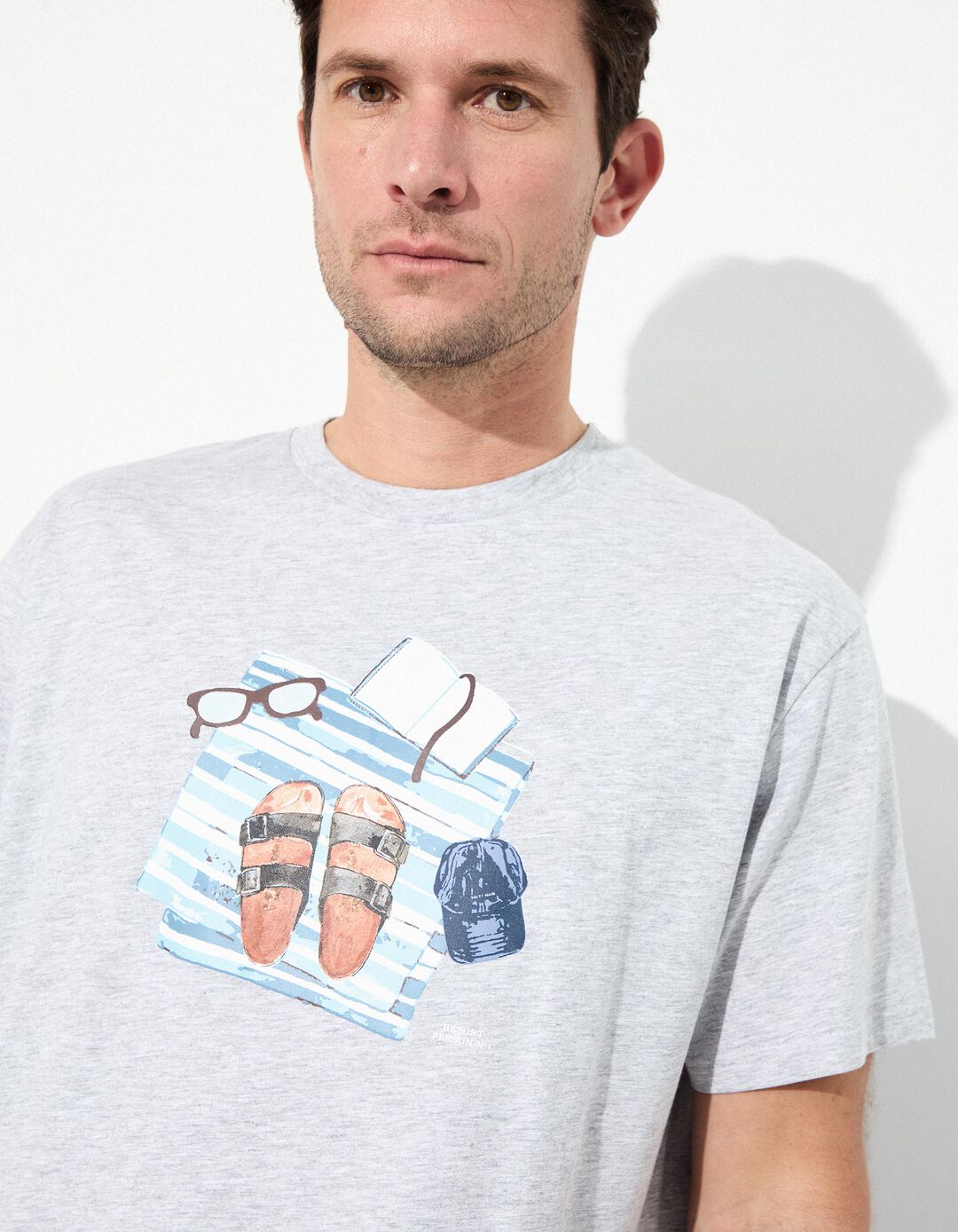 T-shirt Jersey Print, Homem, Cinzento Claro