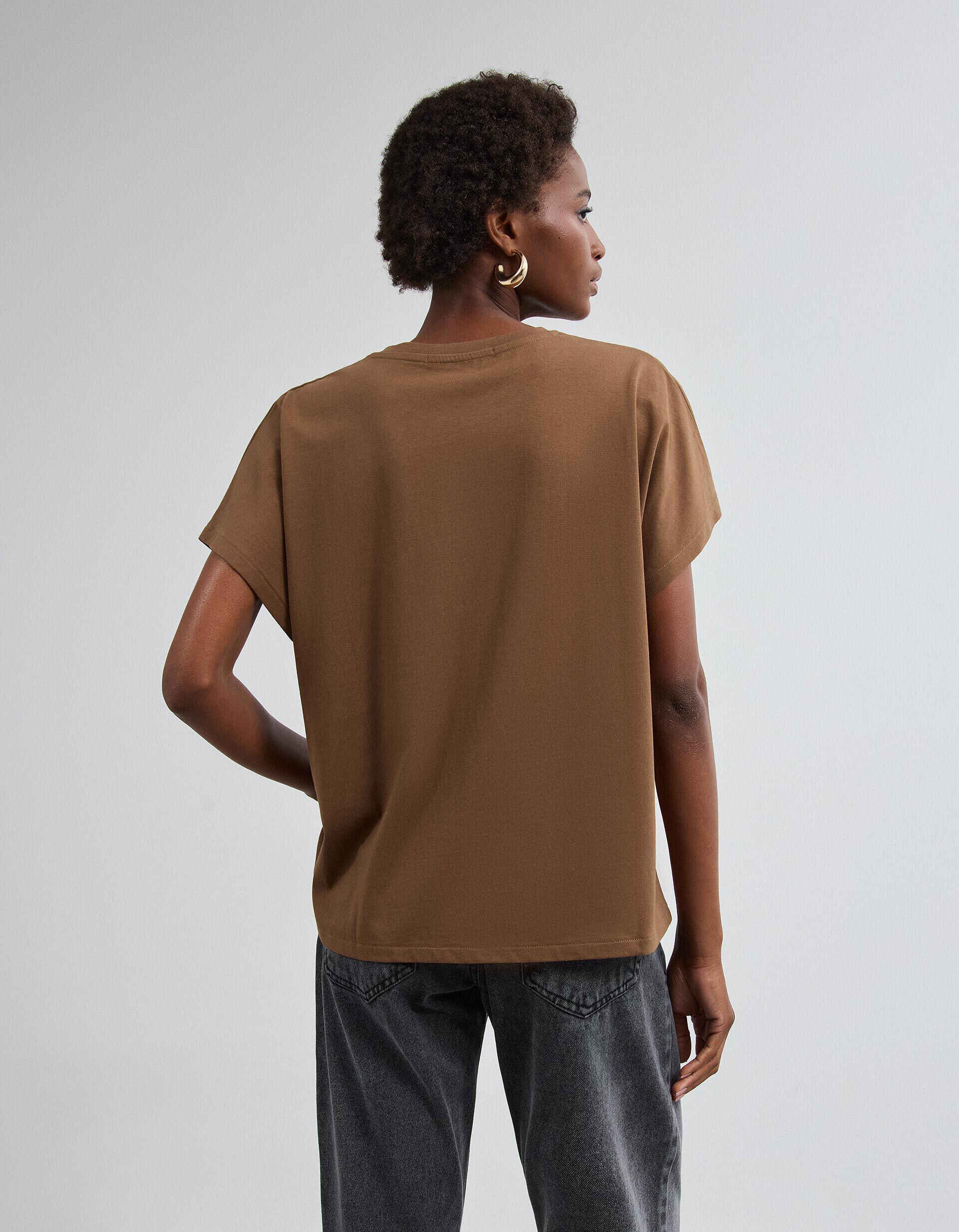 Comprar Online T-shirt Com Estampado Foil, Mulher, Castanho Escuro