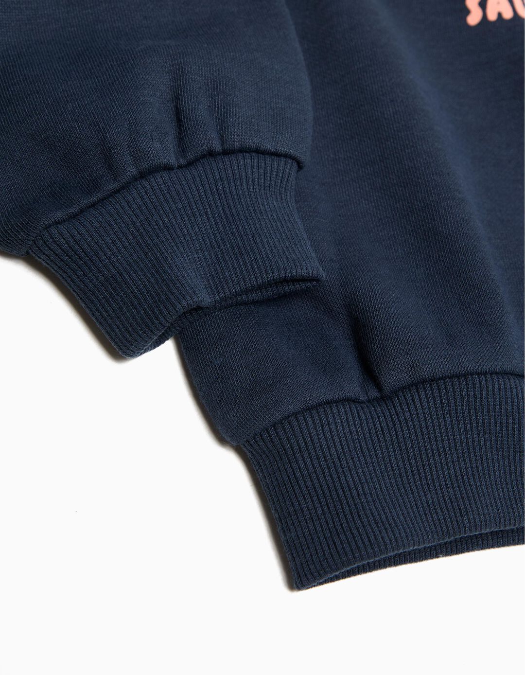 Sweatshirt com Folhos, Menina, Azul Escuro