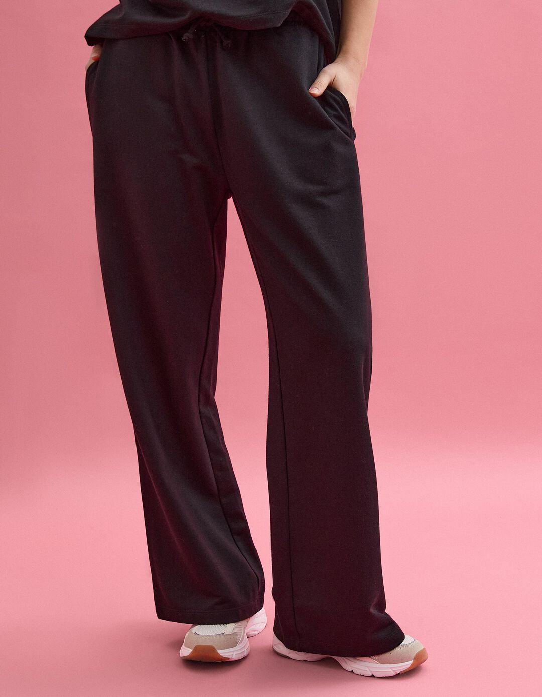 Cal&ccedil;as Jogging 'Wide Leg', Mulher, Preto