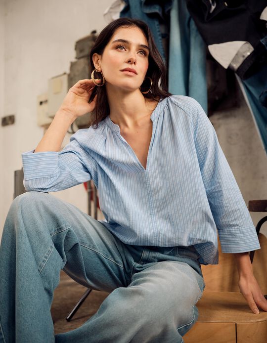 Comprar Online Blusa Riscas, Mulher, Azul Claro