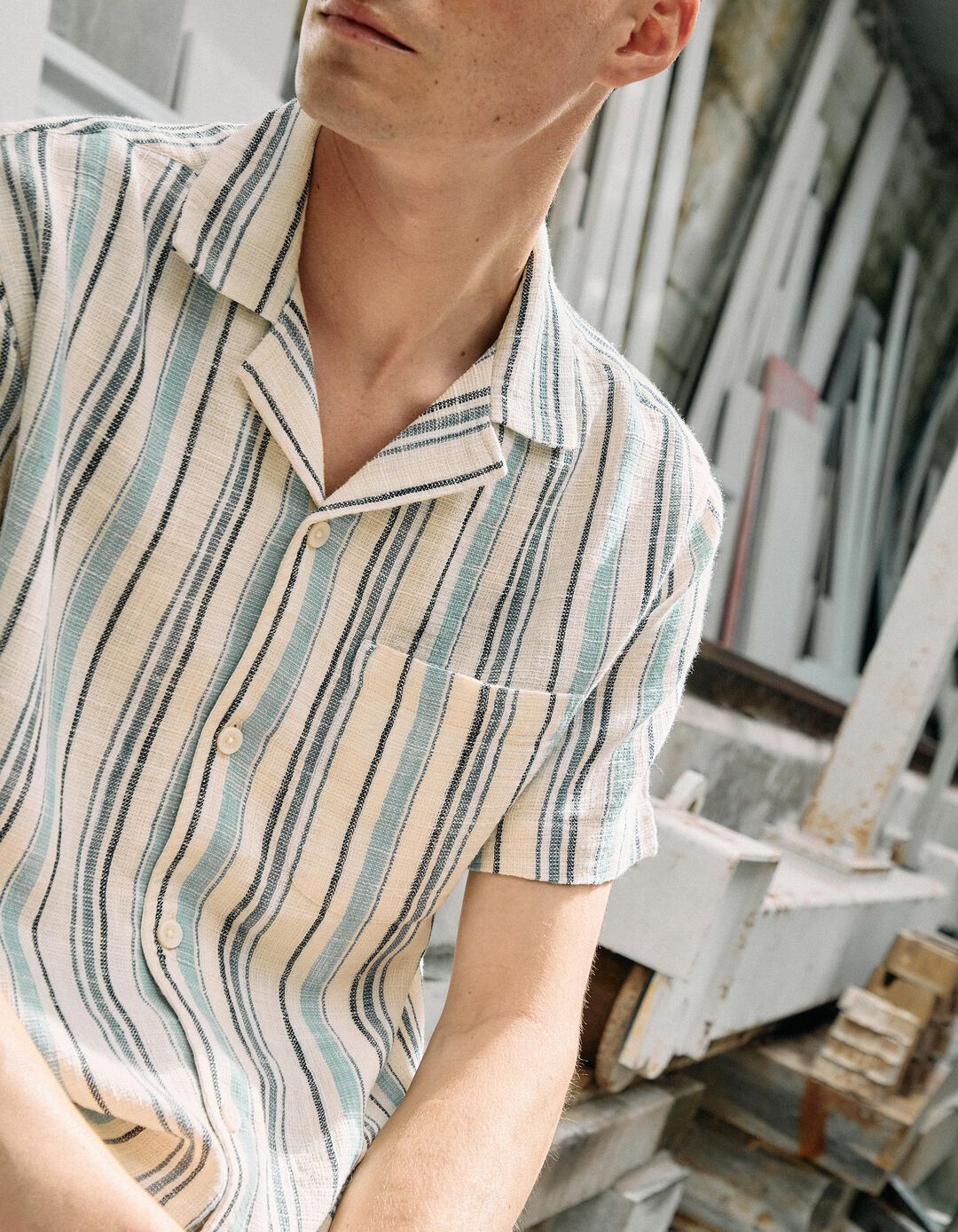 Camisa com Riscas, Homem, Azul