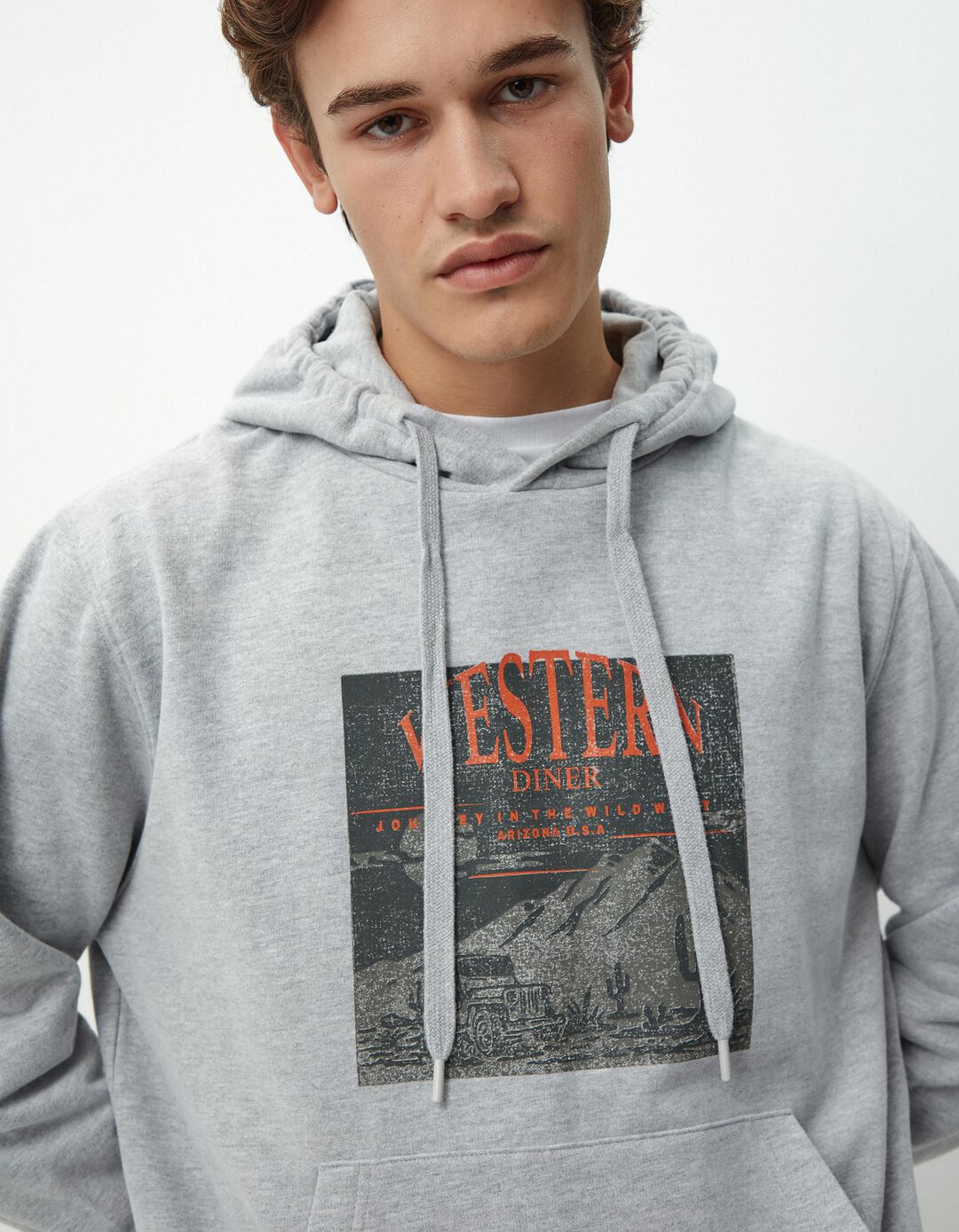Sweatshirt de Felpa Capuz, Homem, Cinzento Claro