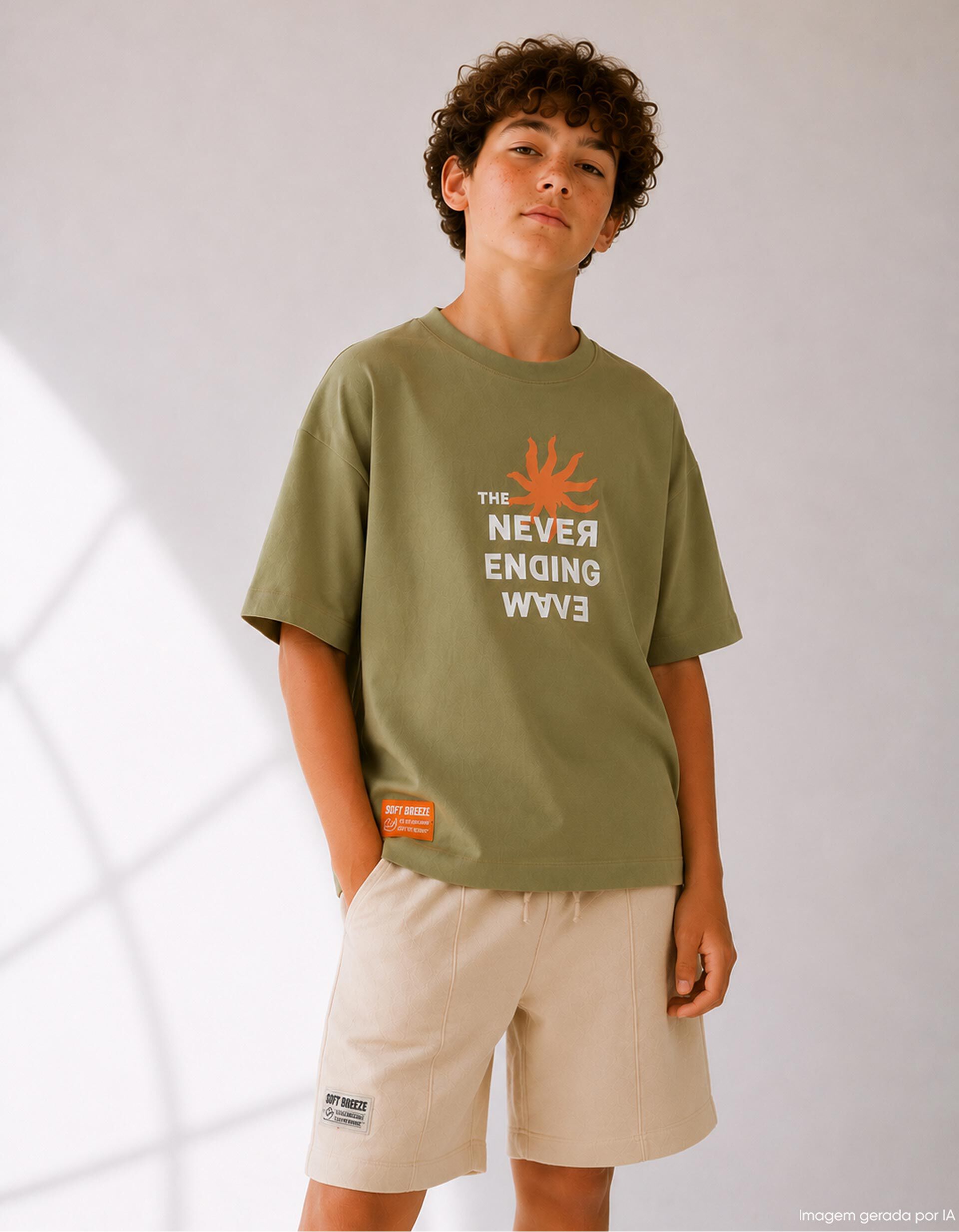 Comprar Online T-shirt 'Loose Fit', Menino, Verde Escuro