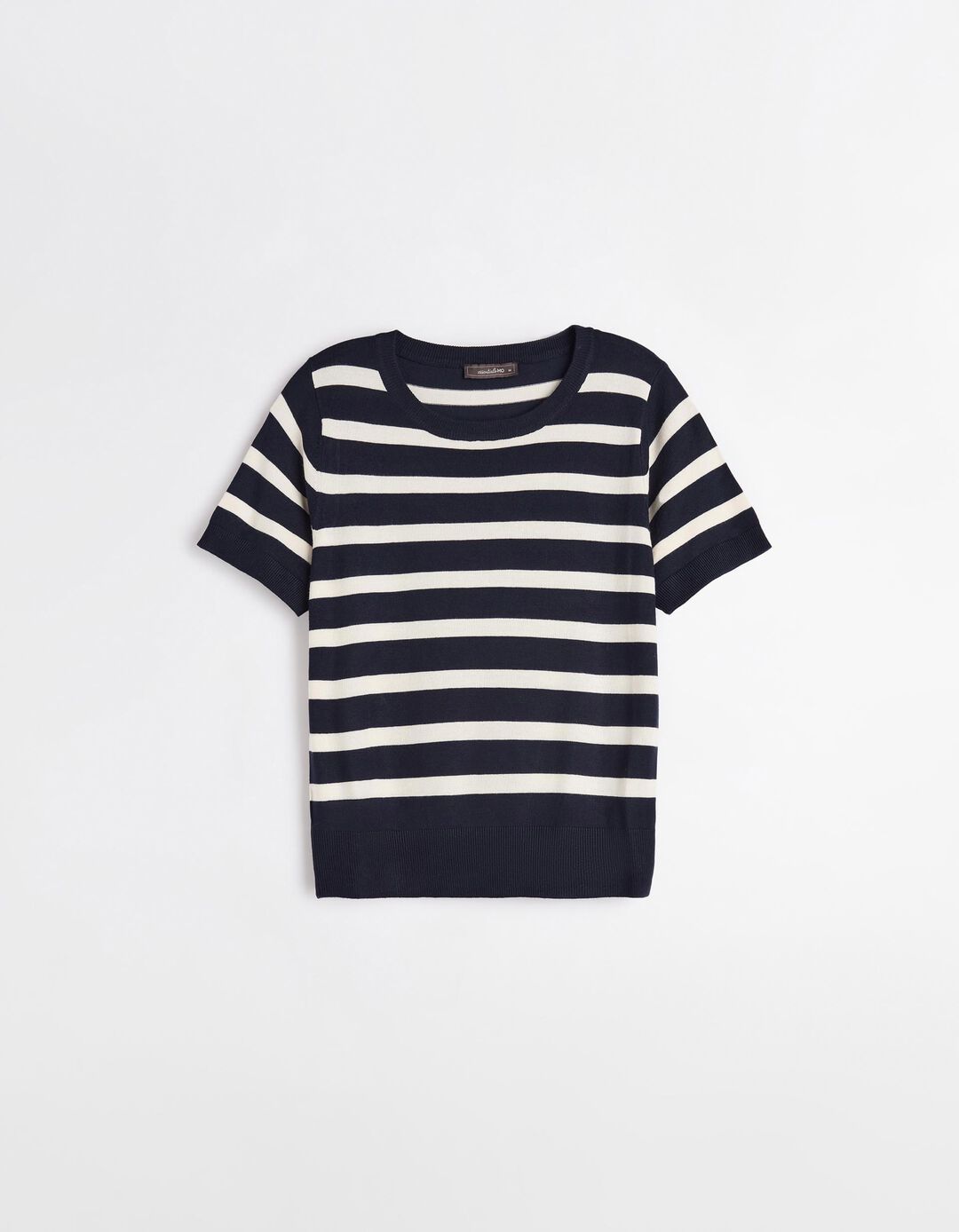 T-shirt Riscas de Malha Fina, Mulher, Azul