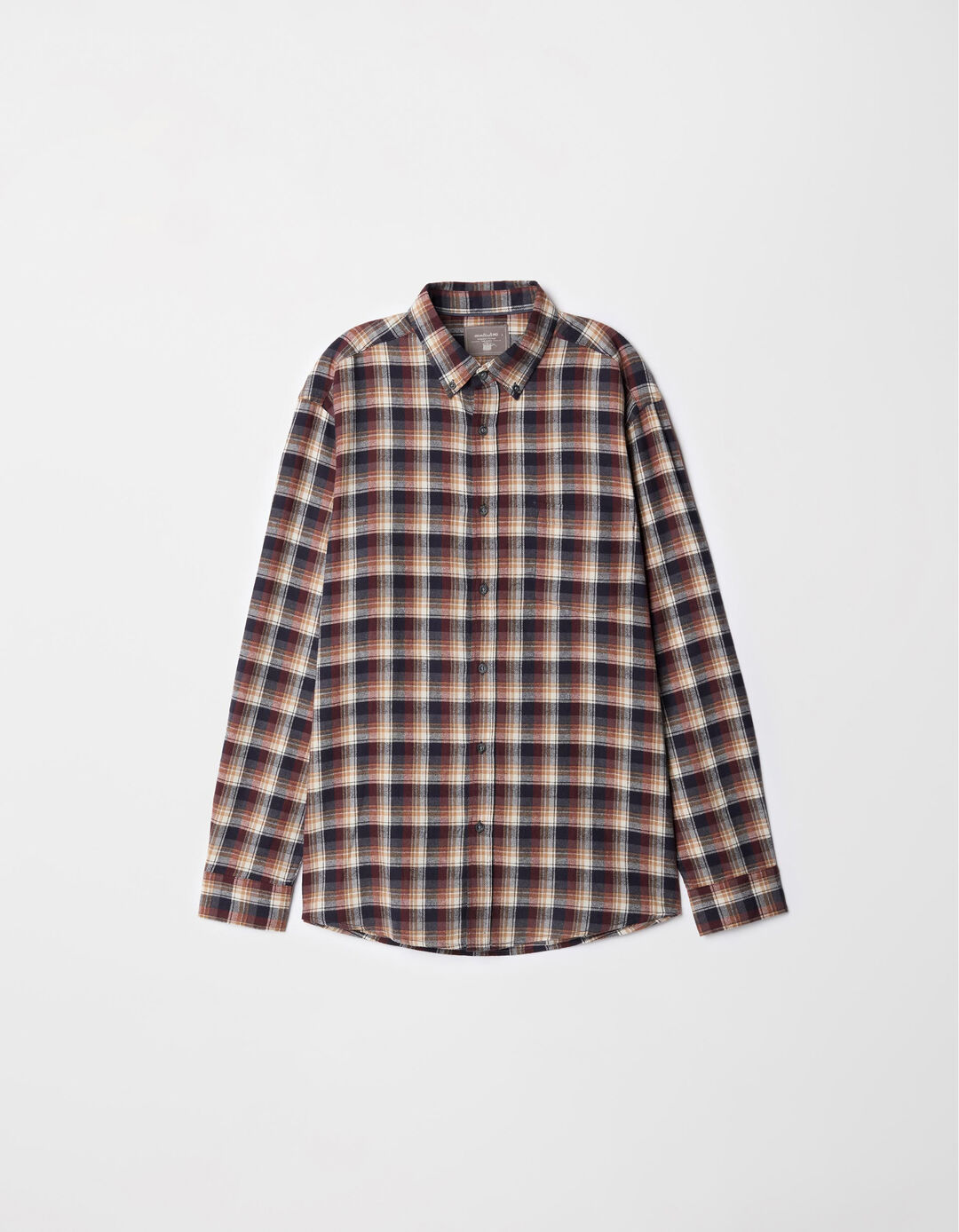 Camisa de Manga Comprida Xadrez Flanela, Homem, Bege Escuro