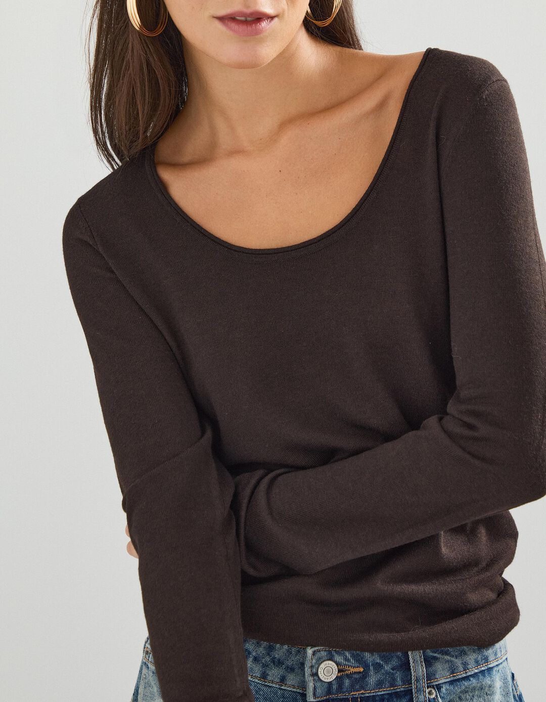 Camisola com Caxemira, Mulher, Castanho Escuro