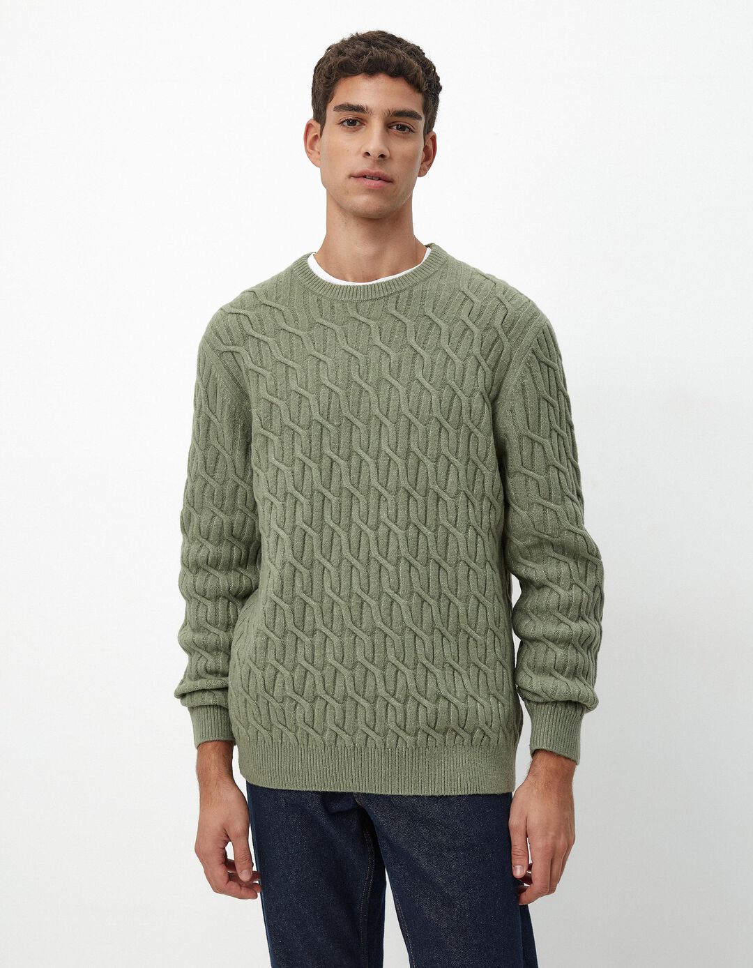 Camisola de Malha Entrançada, Homem, Verde