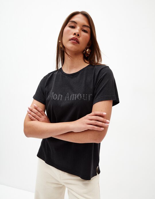 Comprar Online T-shirt com Missangas, Mulher, Preto 