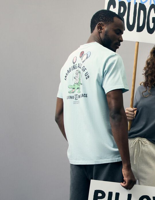 Comprar Online T-shirt 'Peace Language', Adulto, Azul Claro