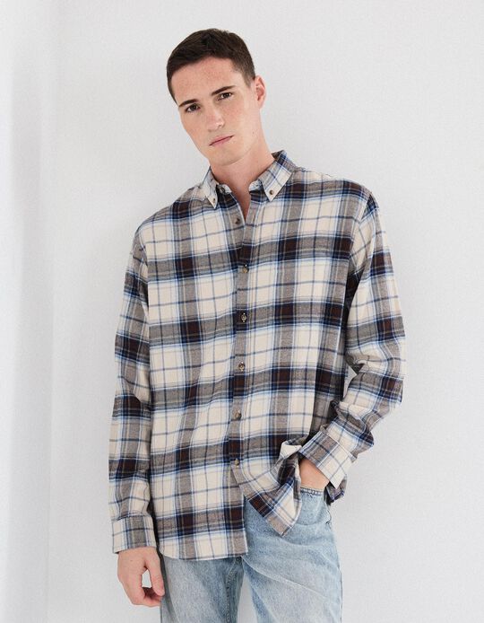 Comprar Online Camisa Flanela de Xadrez, Homem, Bege Claro