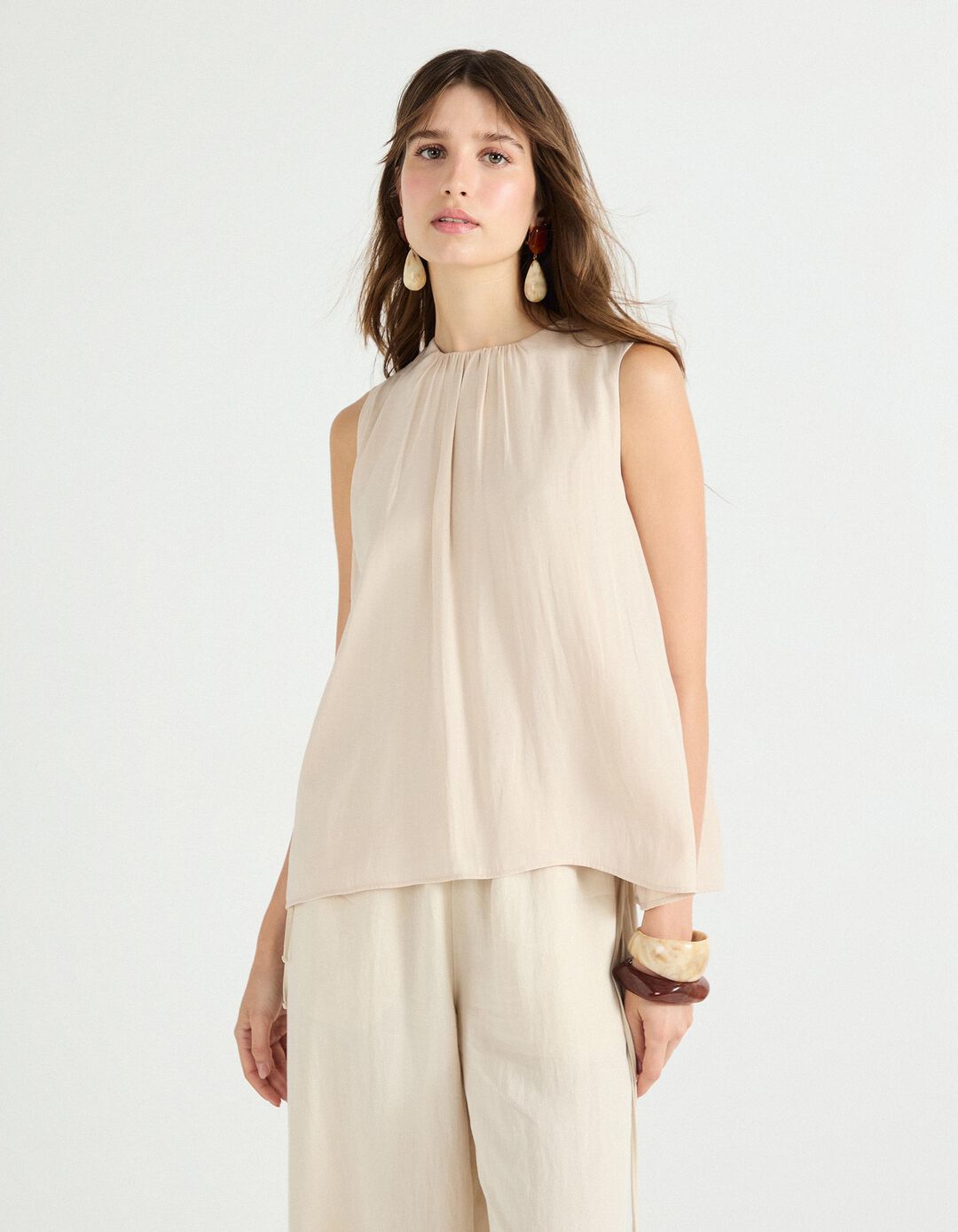 Blusa sem Mangas, Mulher, Bege