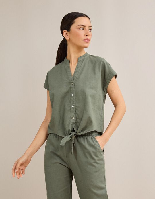 Comprar Online Blusa Com Linho, Mulher, Verde Escuro