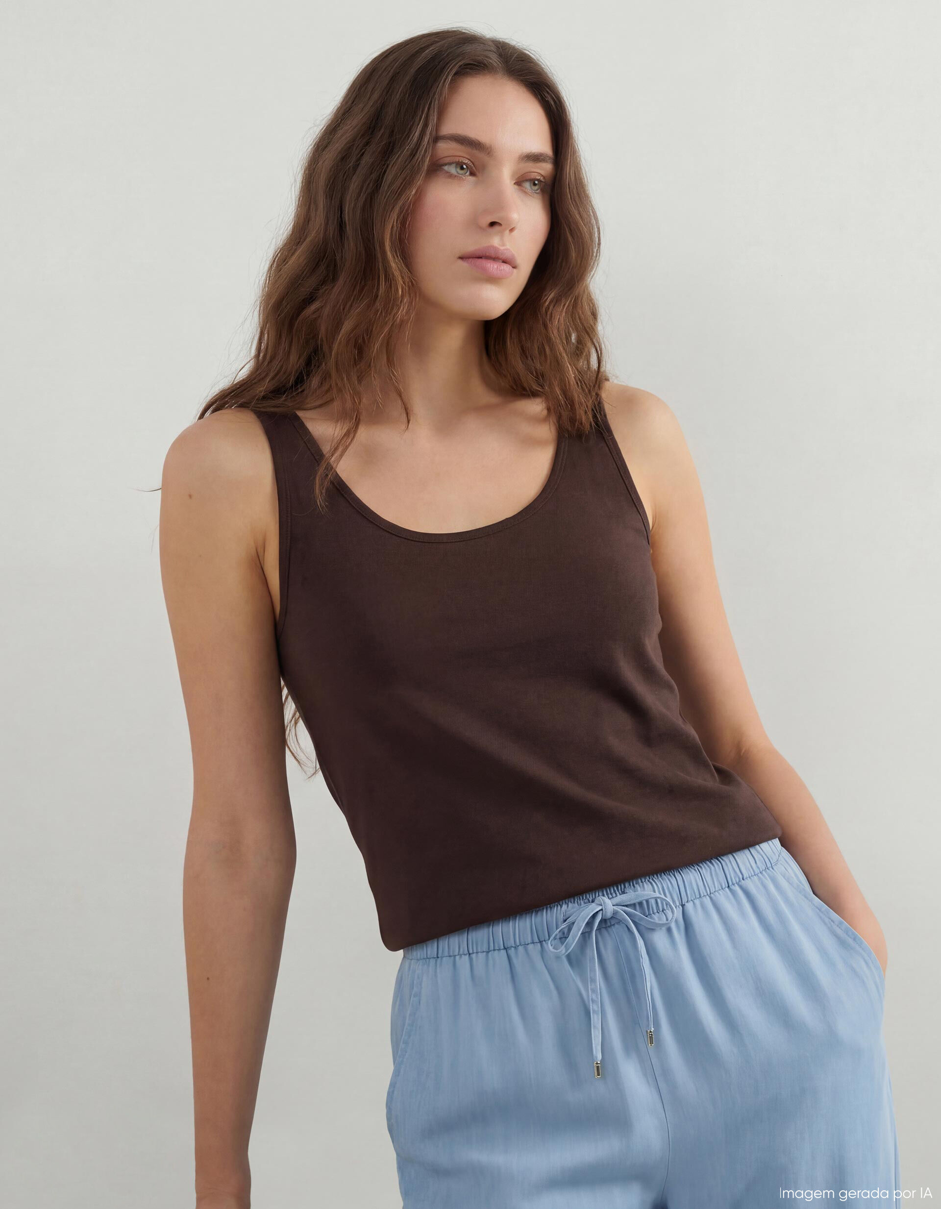 Top, Mulher, Castanho Escuro