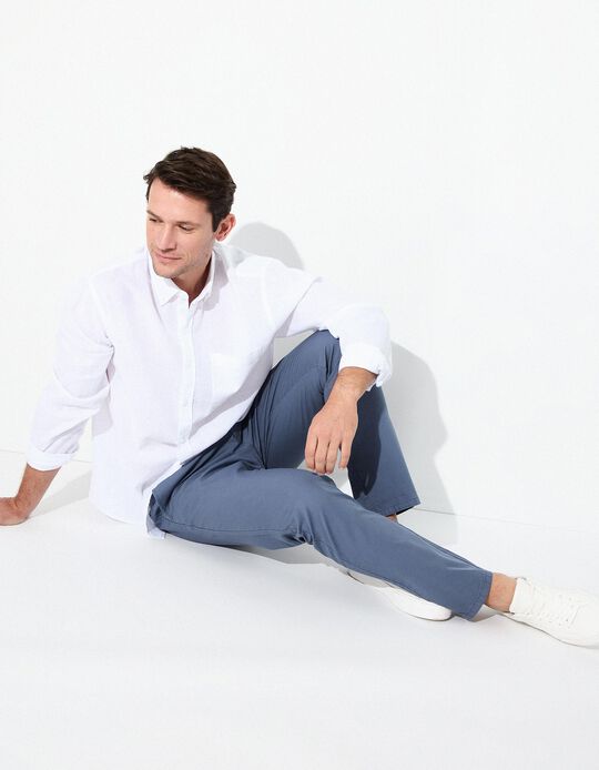 Comprar Online Calças Chino com Linho, Homem, Azul 