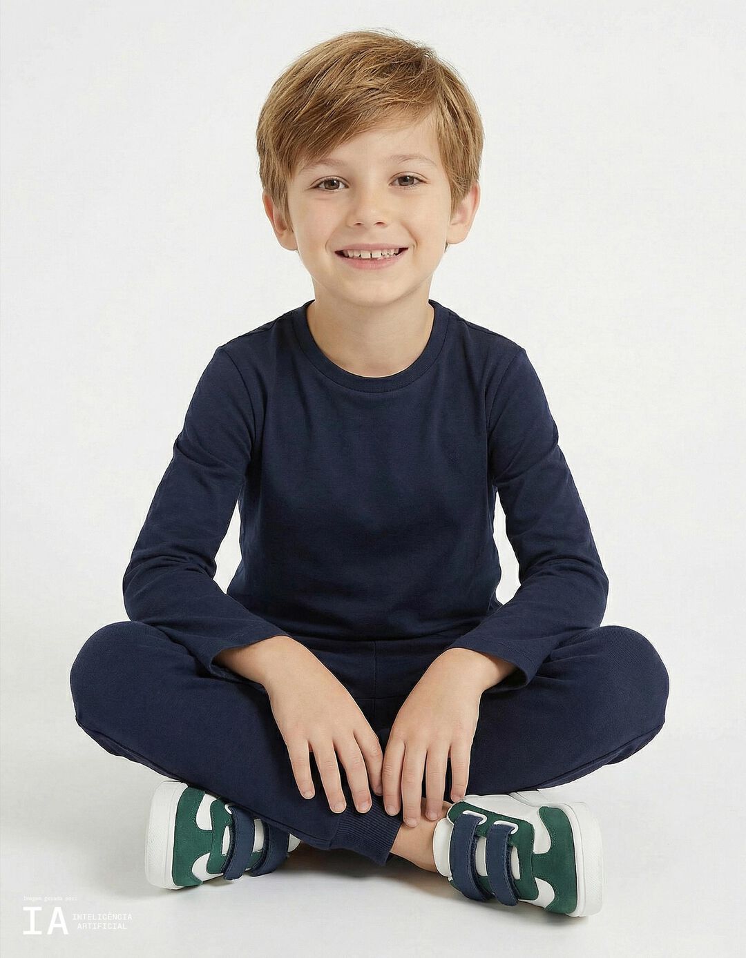 T-shirt de Manga Comprida, Menino, Azul Escuro