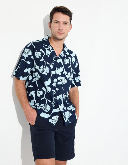 Comprar Online Camisa de Manga Curta, Homem, Azul Escuro 
