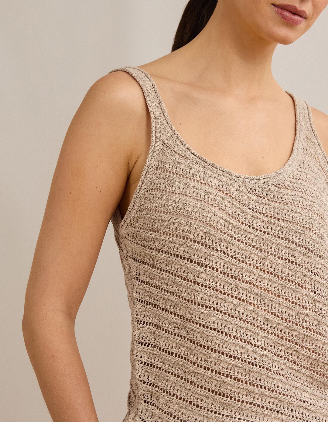 Top Tricotado, Mulher, Bege Claro