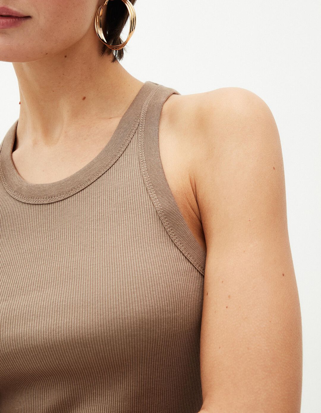 Tank Top Canelado, Mulher, Bege Escuro