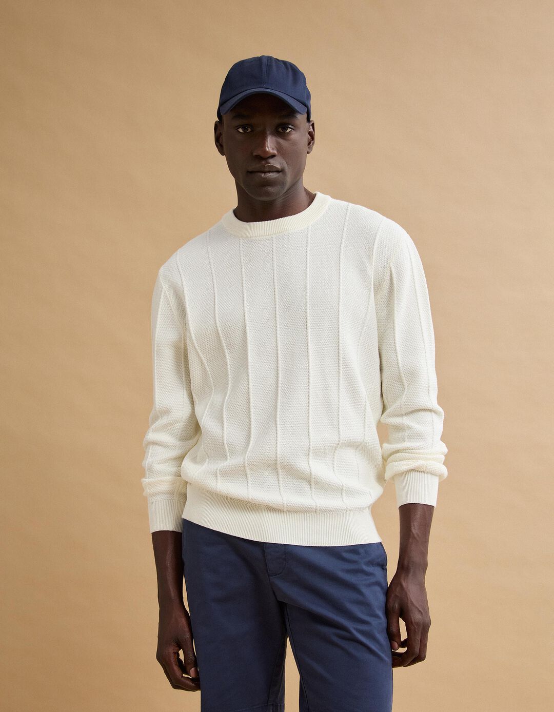 Camisola de Malha Jacquard, Homem, Cru