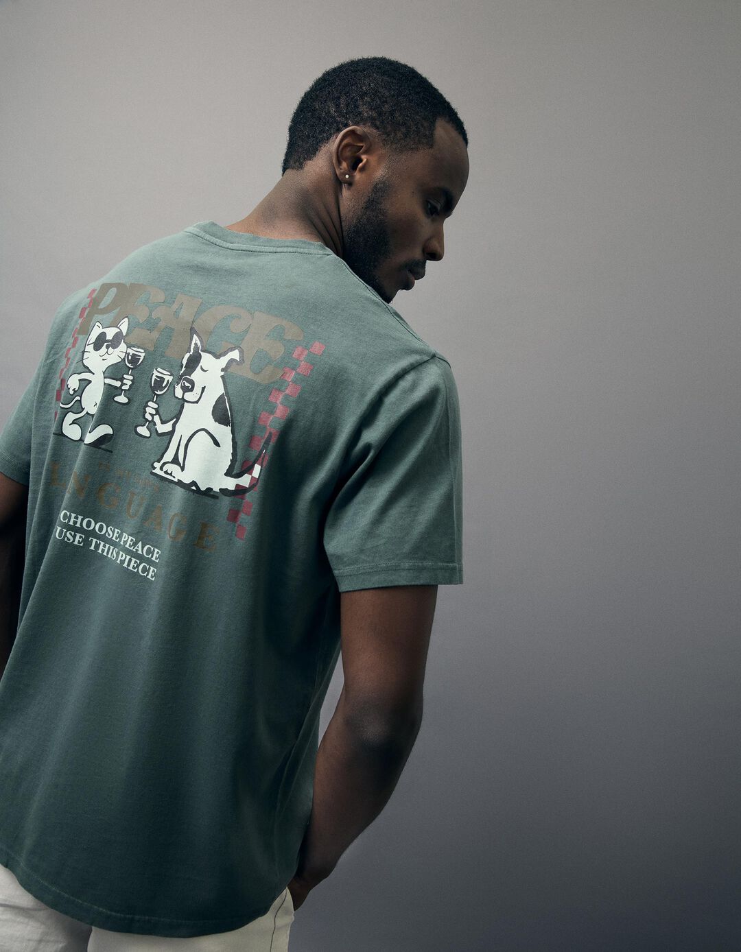 T-shirt 'Peace Language', Adulto, Verde Escuro