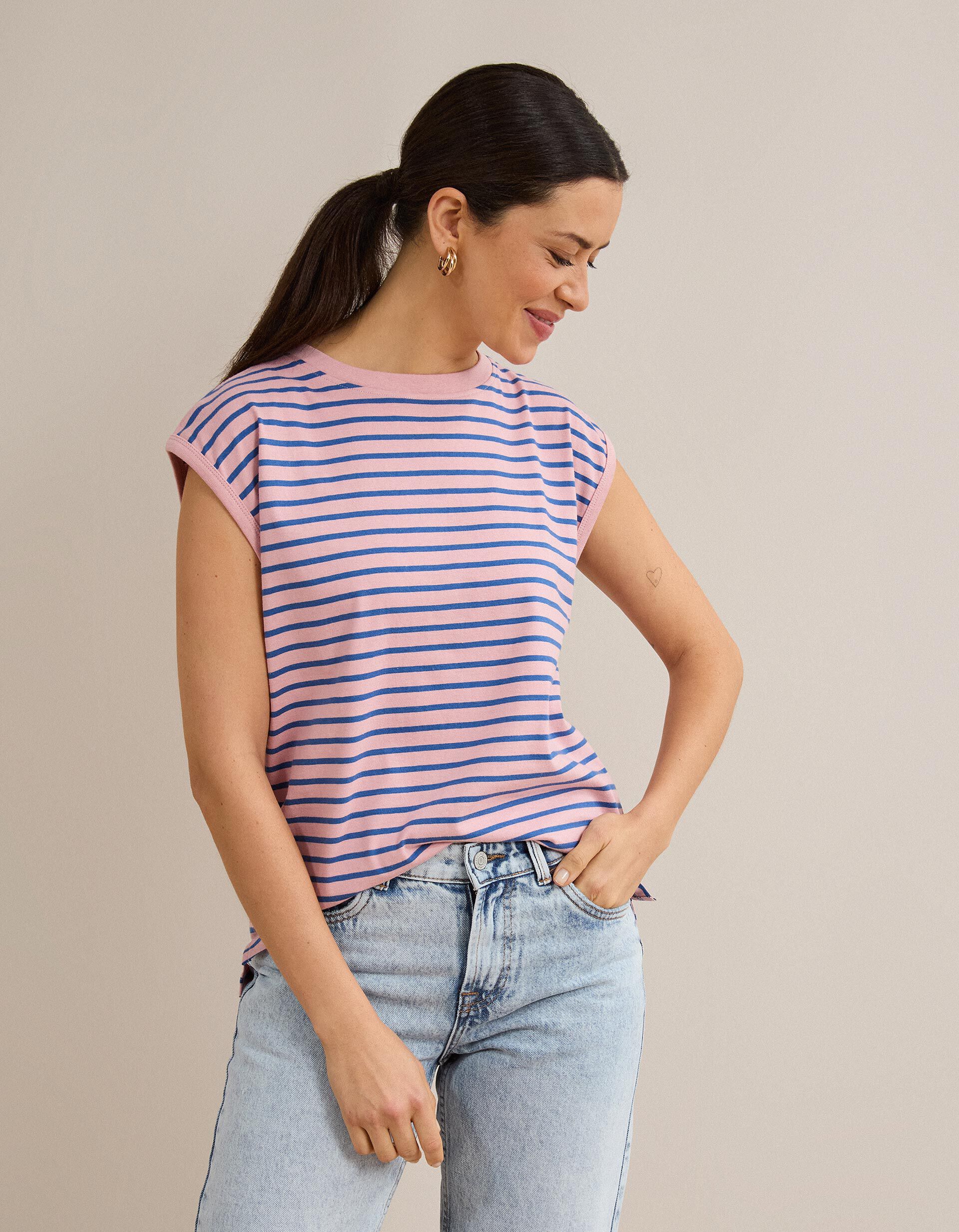 Comprar Online T-shirt &Agrave;s Riscas, Mulher, Rosa