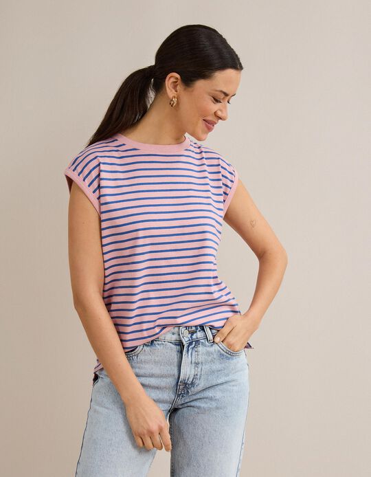 Comprar Online T-shirt &Agrave;s Riscas, Mulher, Rosa