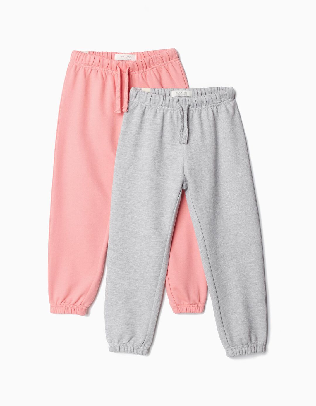 Pack 2 Joggers de Felpa, Beb&eacute; Menina, Rosa Claro/Cinzento Claro