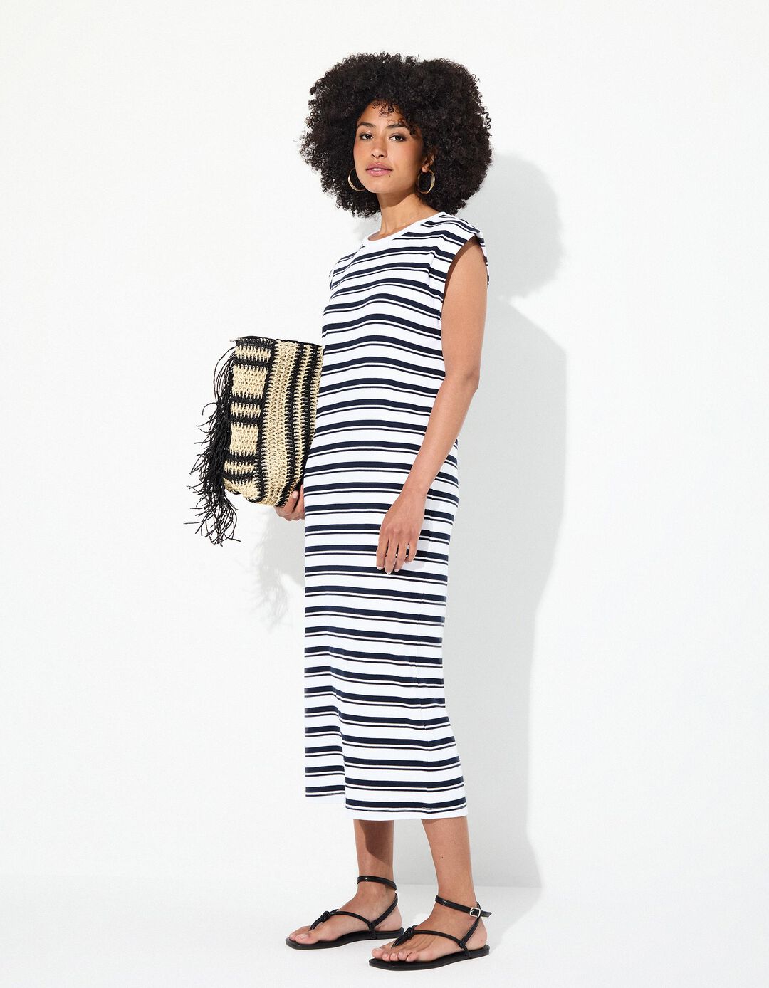 Vestido Comprido Riscas, Mulher, Branco