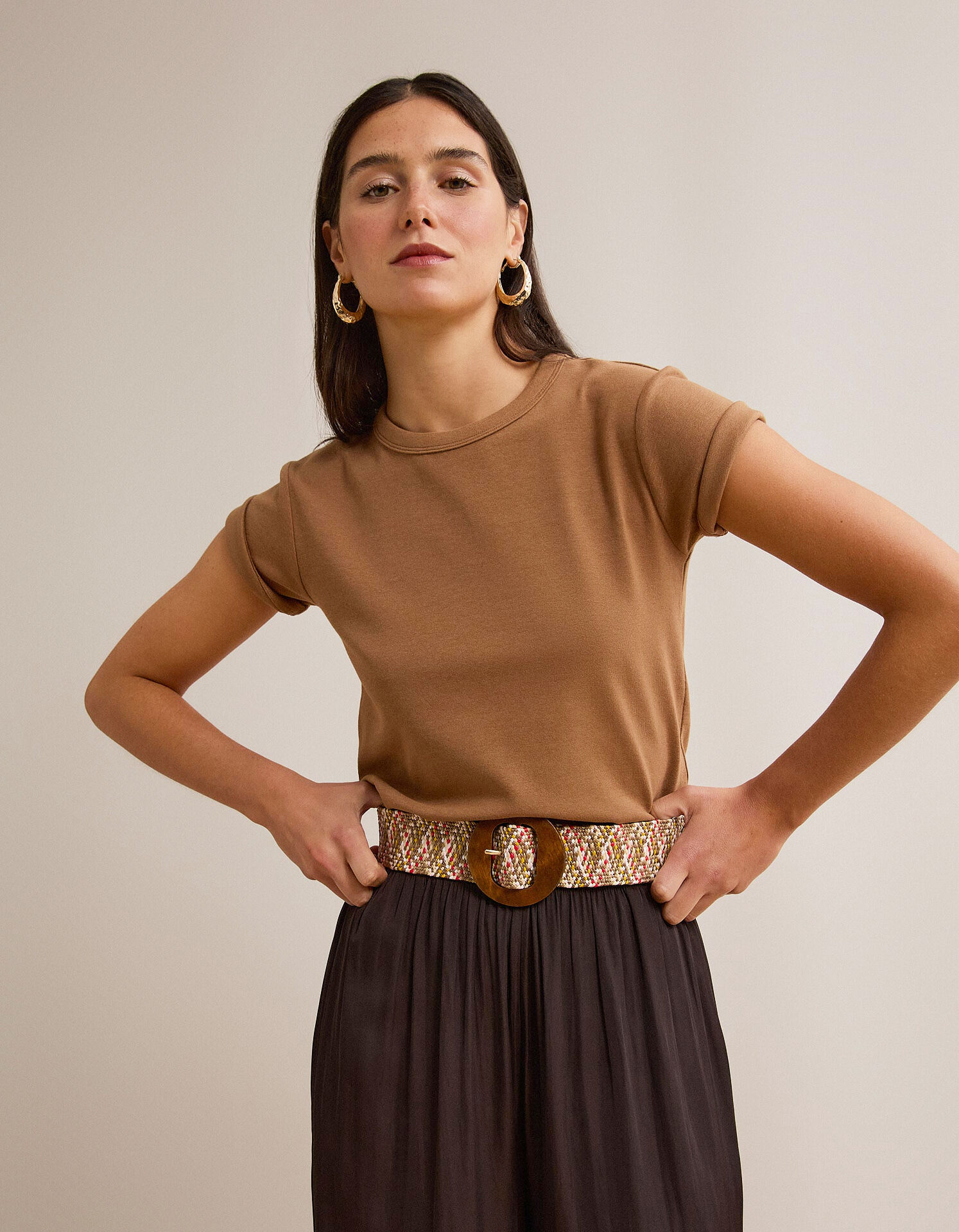 T-shirt Modal, Mulher, Castanho Claro