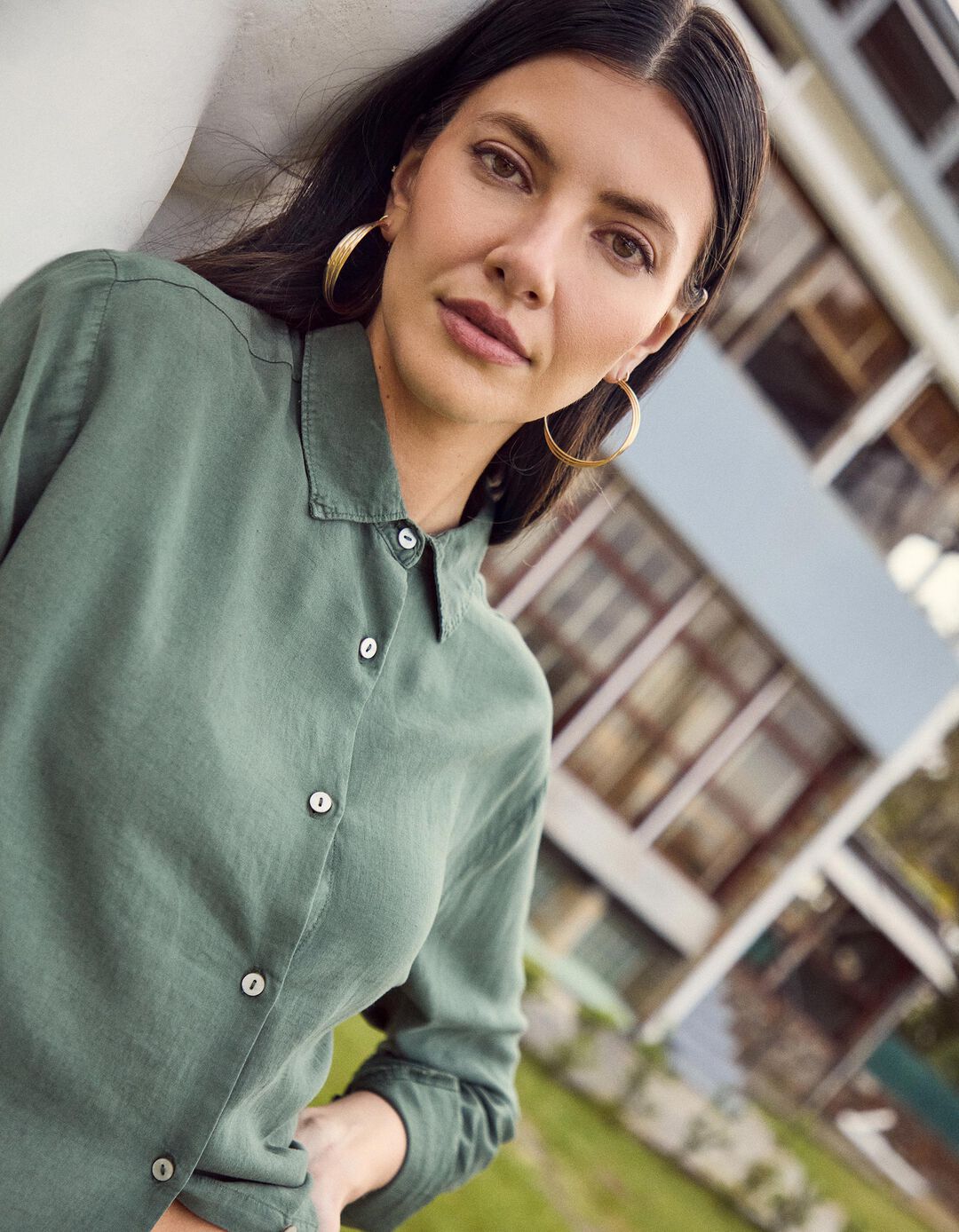 Camisa com Linho, Mulher, Verde Escuro