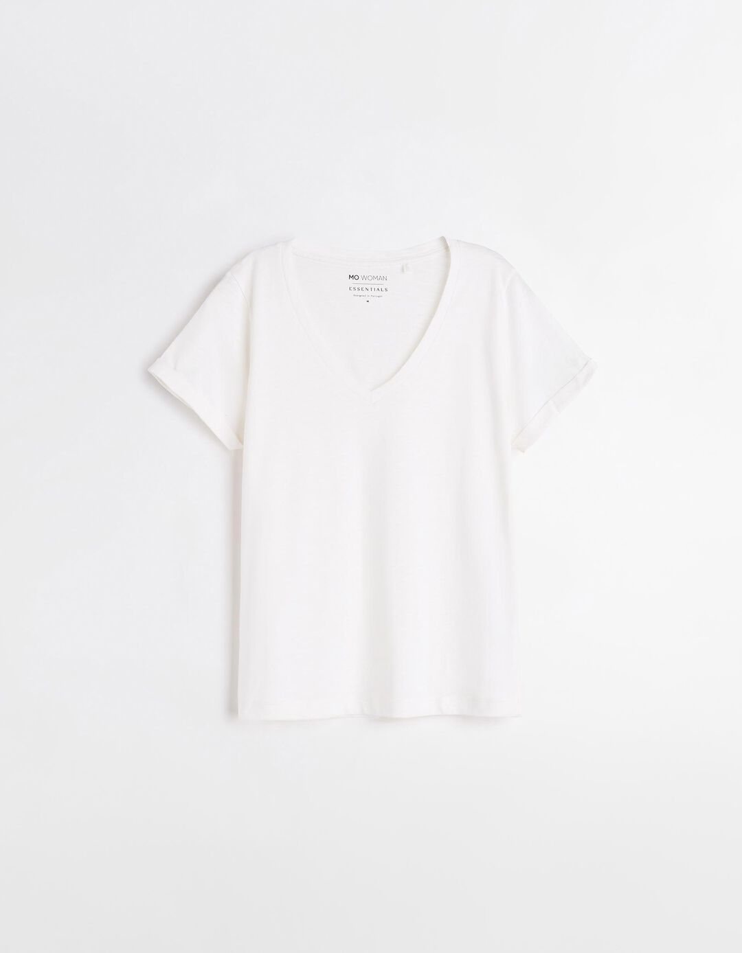 T-shirt Decote em V, Mulher, Bege Claro