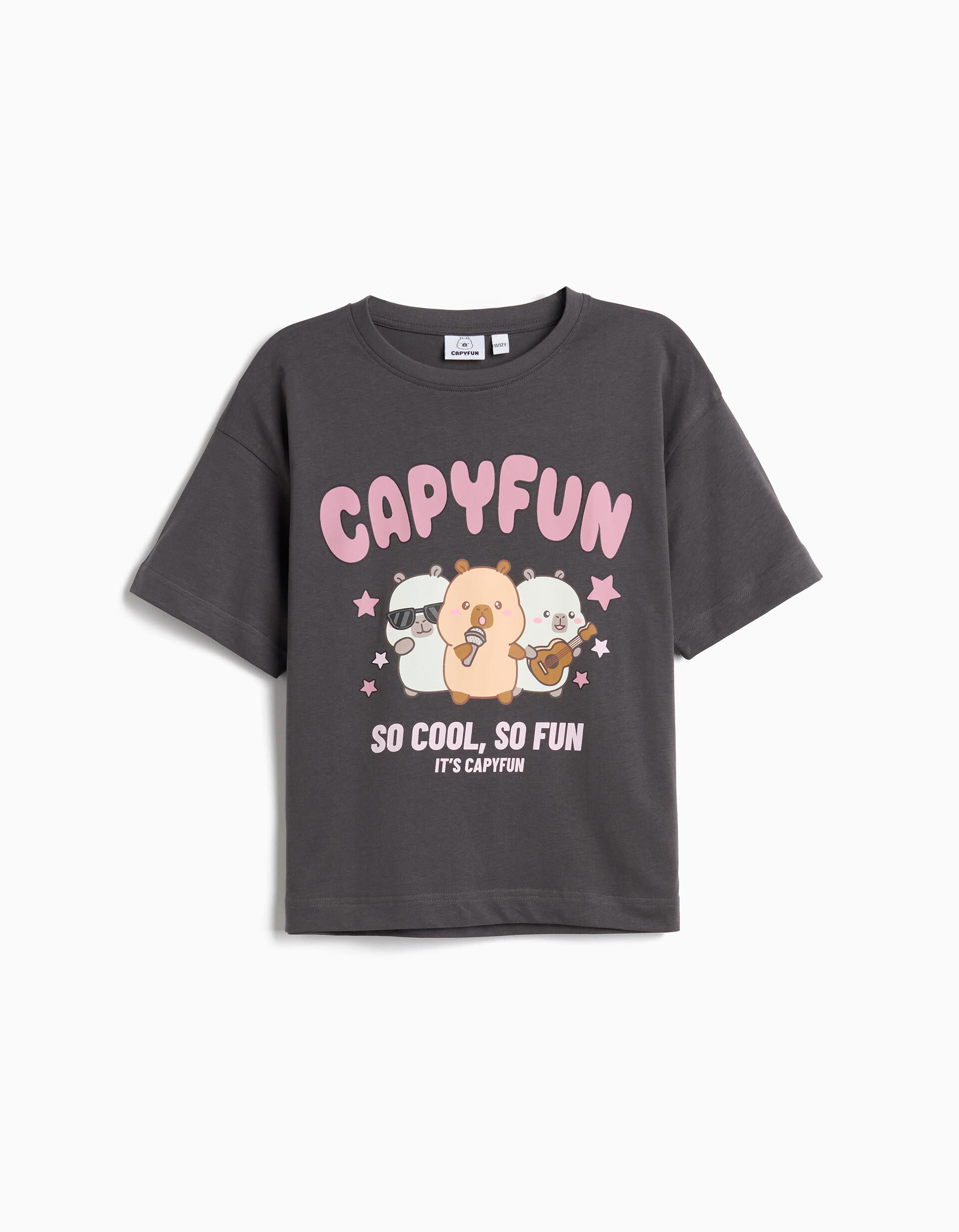 Comprar Online T-shirt 'Capibara Capyfun', Menina, Cinzento Escuro