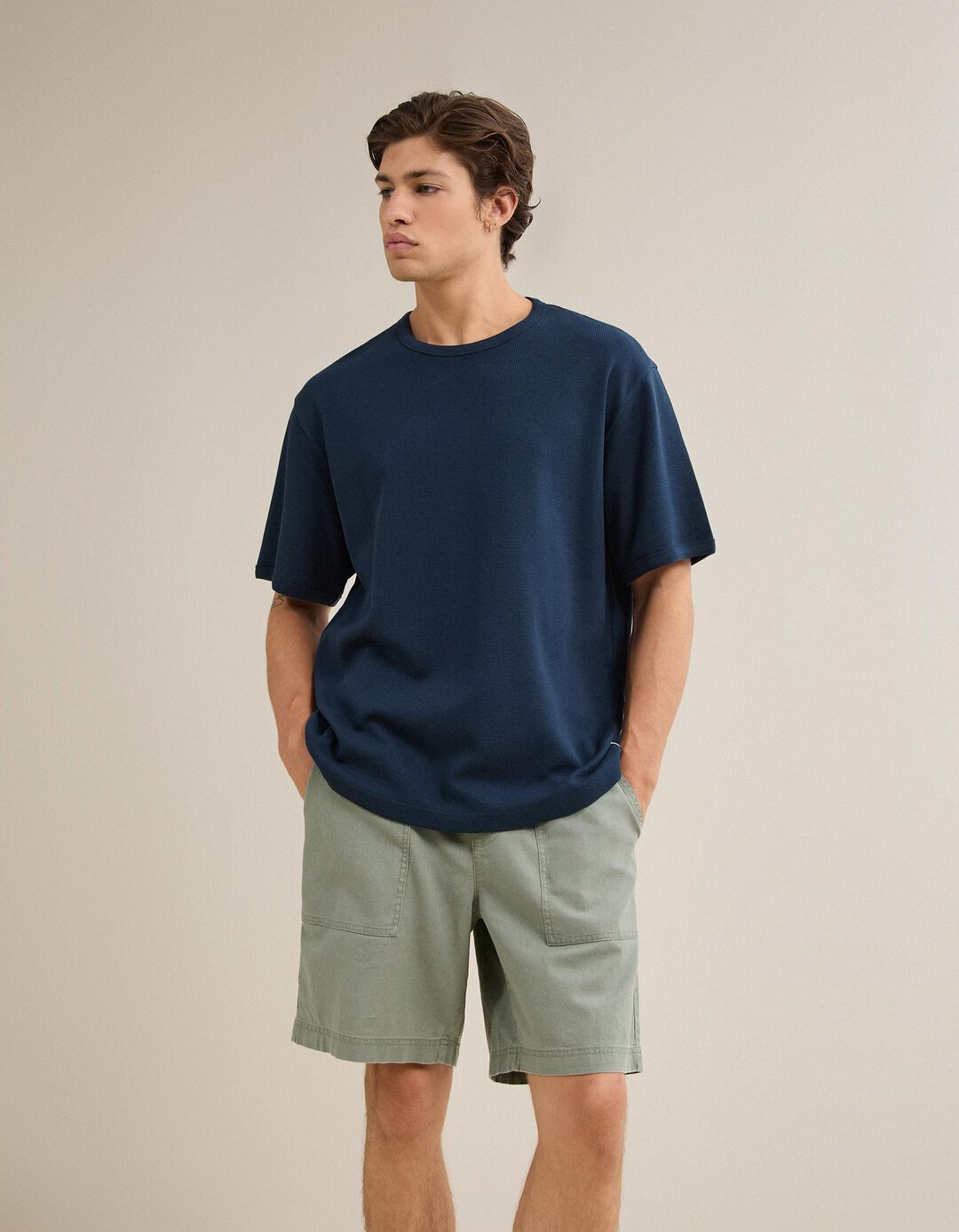 T-shirt Waffle, Homem, Azul Escuro