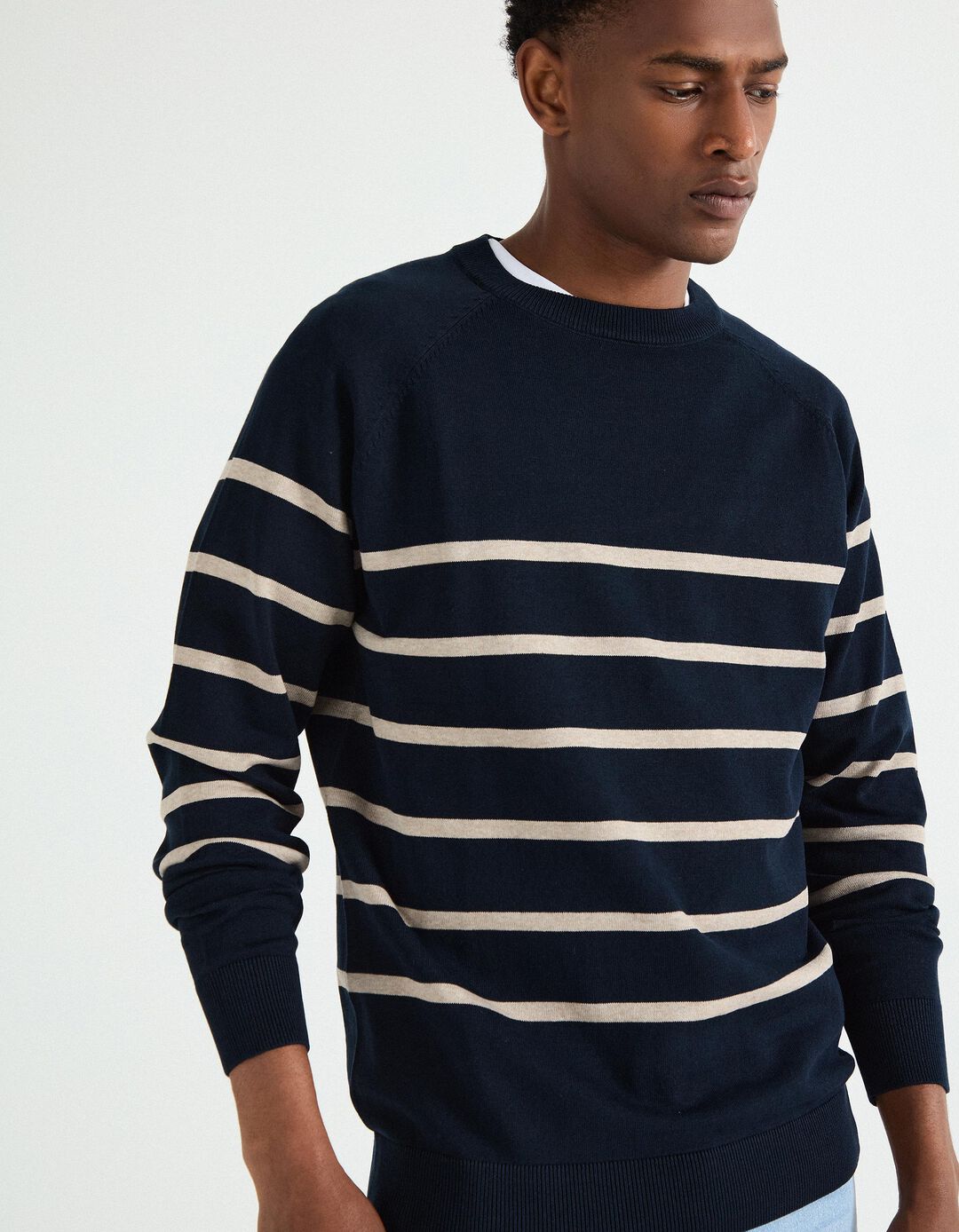 Camisola de Malha Riscas, Homem, Azul Escuro
