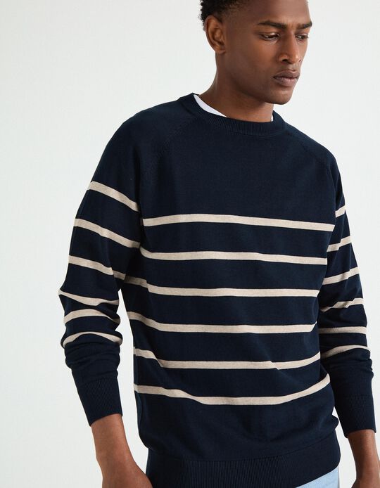 Comprar Online Camisola de Malha Riscas, Homem, Azul Escuro