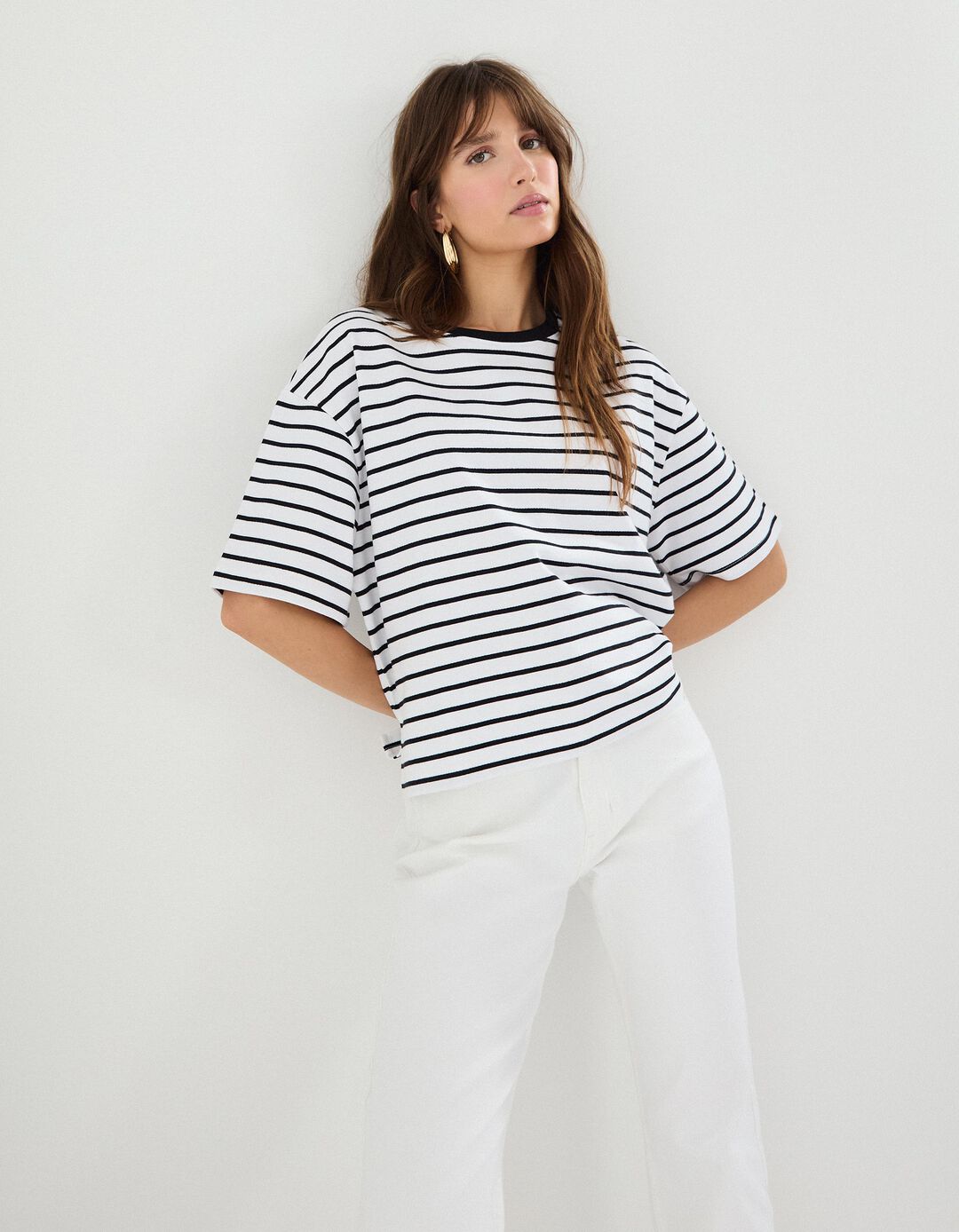 T-shirt Riscas, Mulher, Preto
