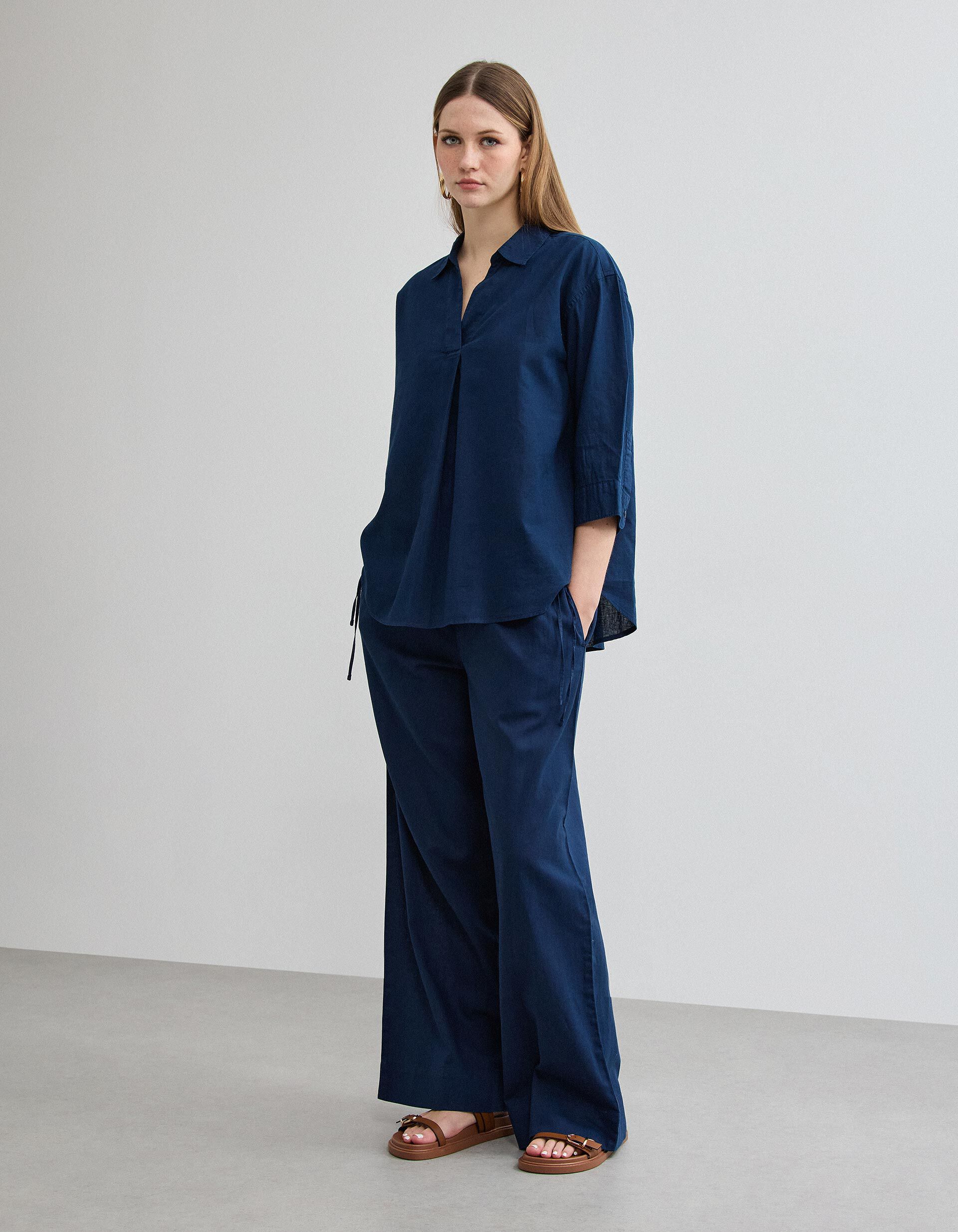 Comprar Online Cal&ccedil;as com Linho, Mulher, Azul Escuro