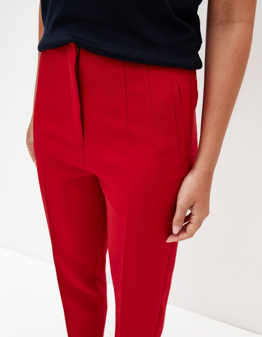 Calças Cintura Subida, Mulher, Vermelho Escuro 