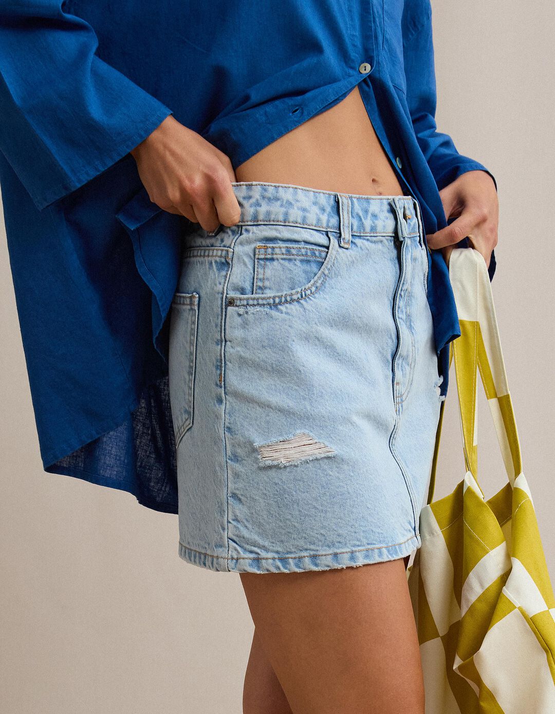 Mini Saia de Ganga, Mulher, Azul Claro