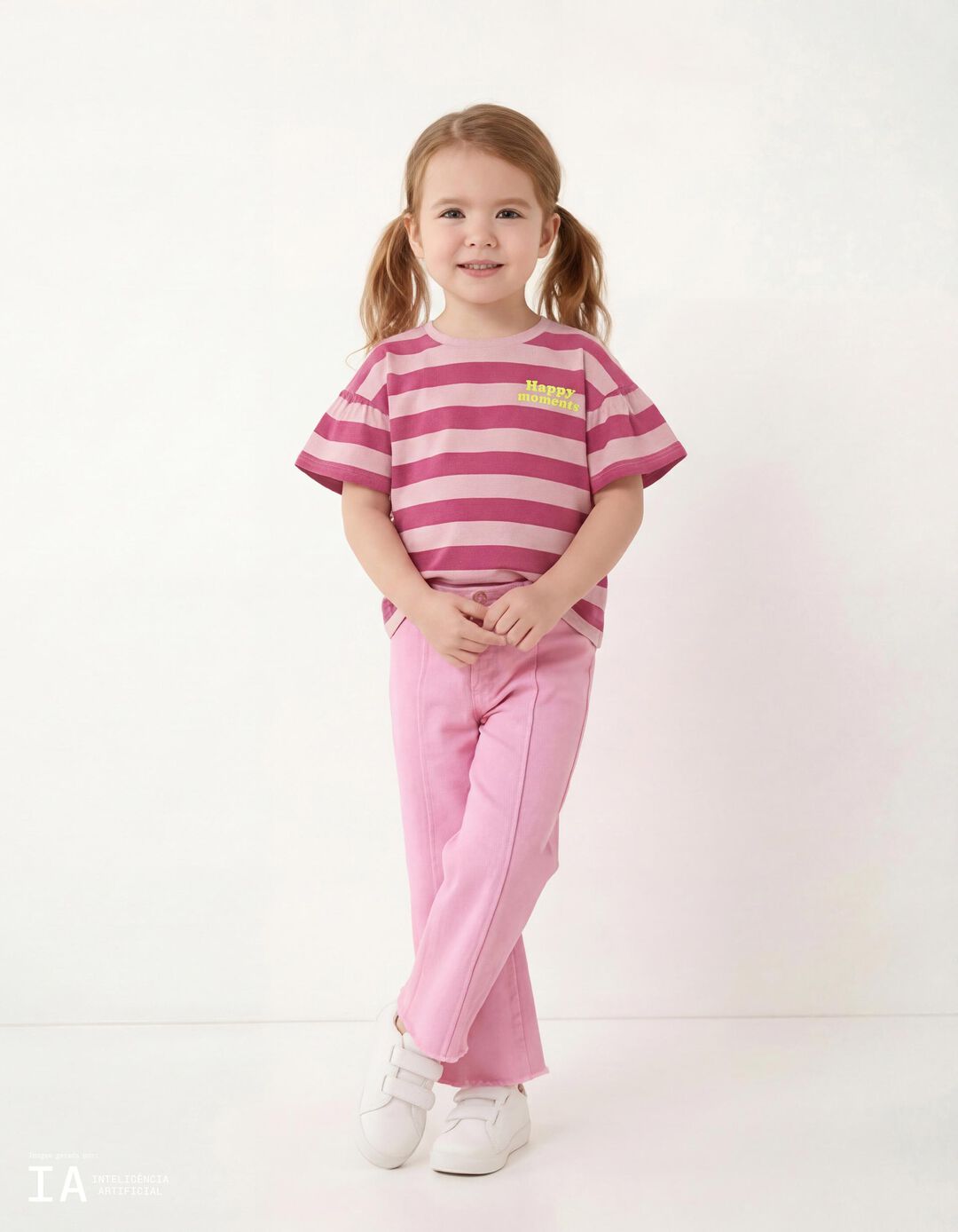 T-shirt Riscas, Menina, Rosa Escuro