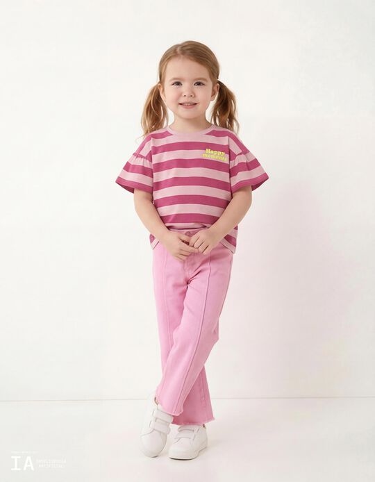 Comprar Online T-shirt Riscas, Menina, Rosa Escuro
