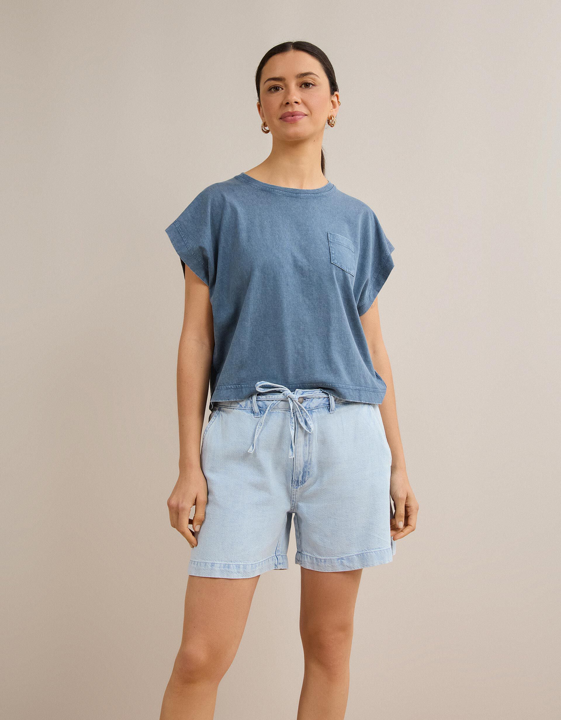 Comprar Online T-shirt Com Bolso, Mulher, Azul Escuro