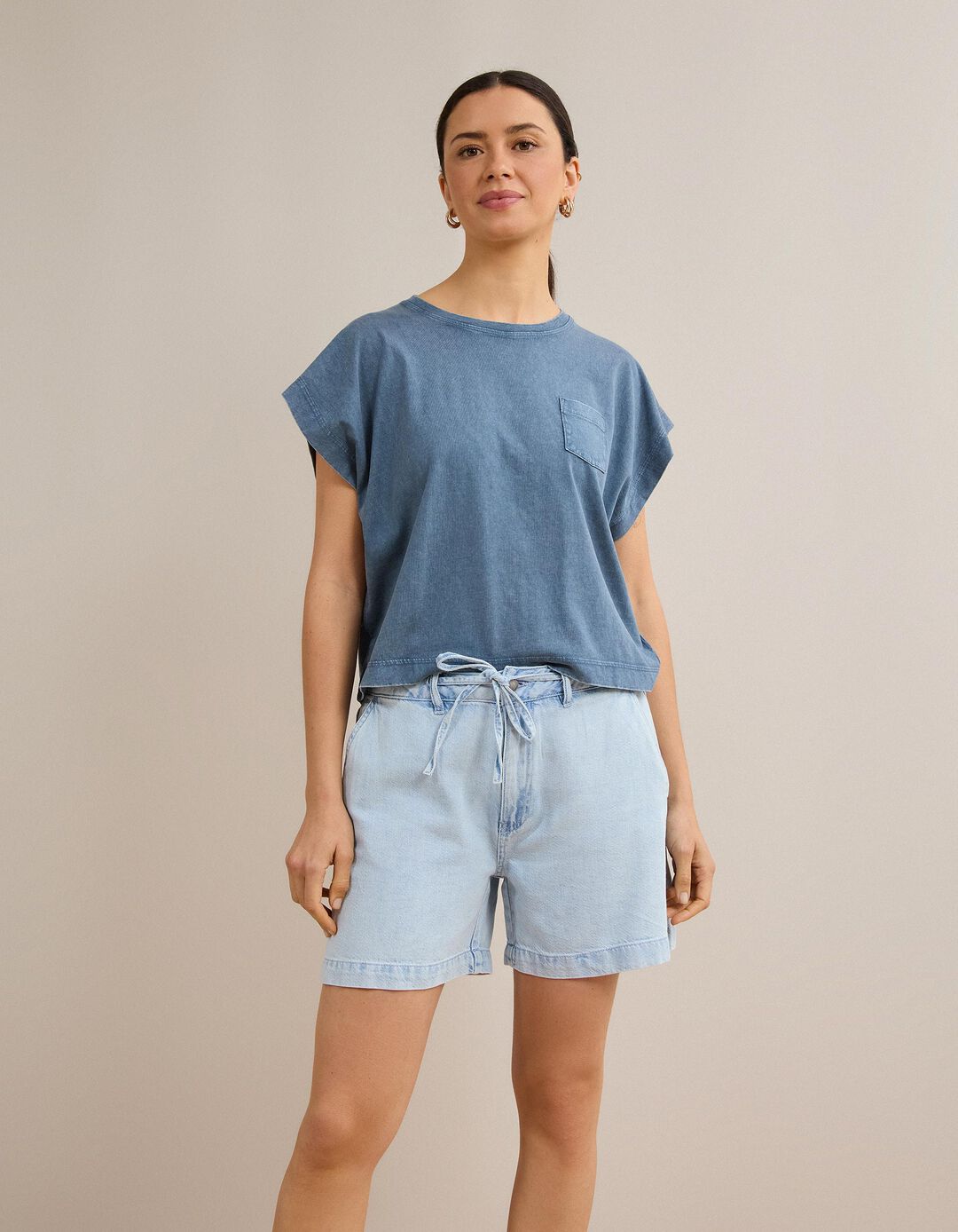 T-shirt Com Bolso, Mulher, Azul Escuro