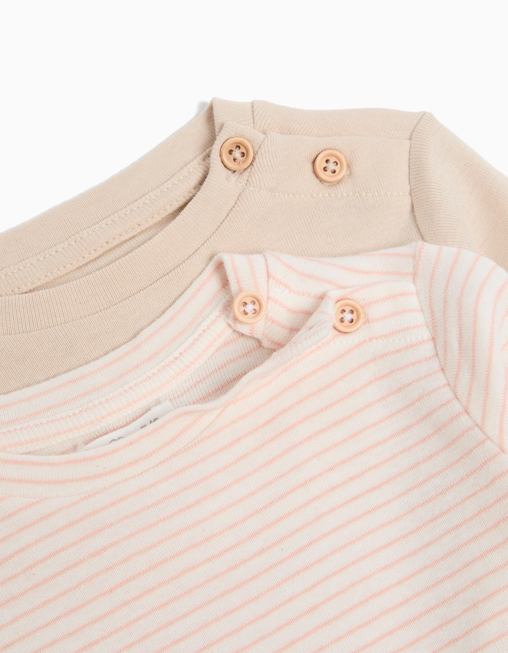 Comprar Online Pack 2 T-shirts de Manga Comprida, Rec&eacute;m-nascido, Rosa Claro/Bege