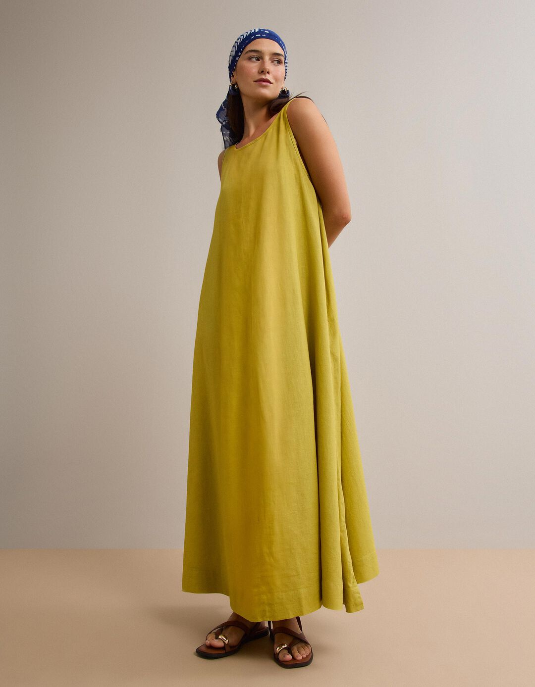 Vestido com Linho, Mulher, Amarelo