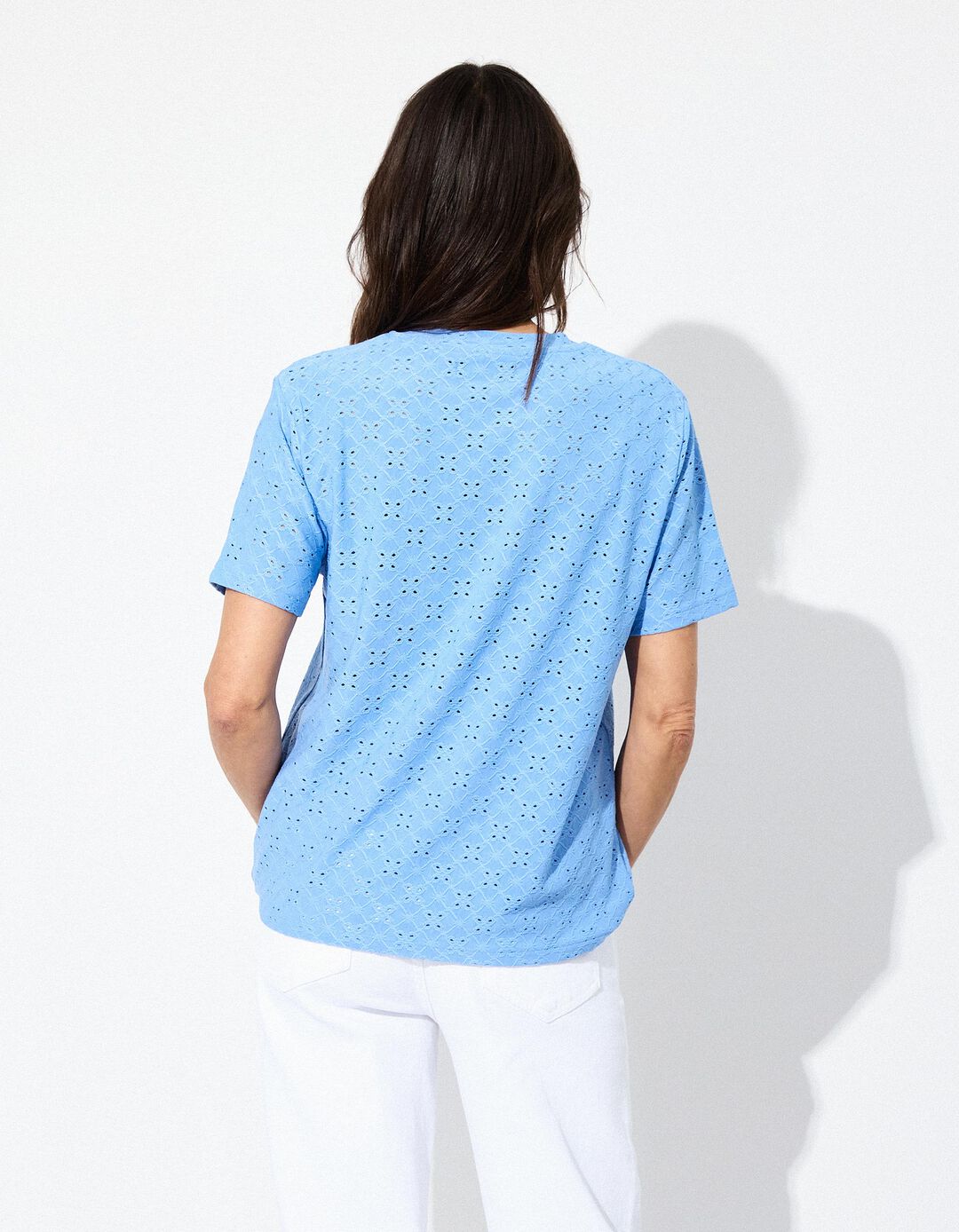 T-shirt com Bordados, Mulher, Azul