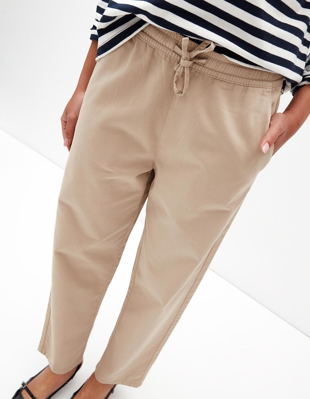 Calças com Cintura Jogger, Mulher, Bege