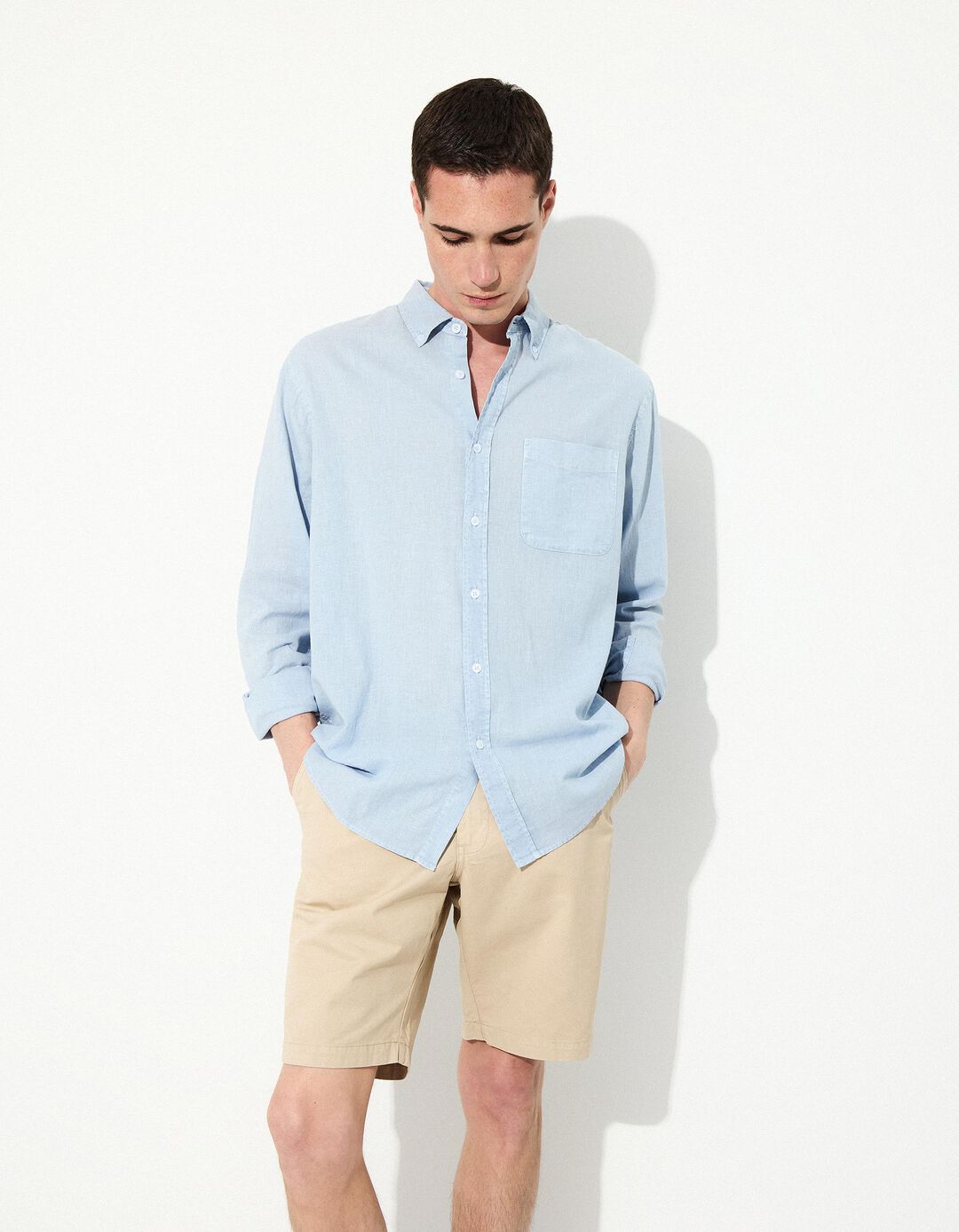 Camisa com Linho, Homem, Azul Claro 