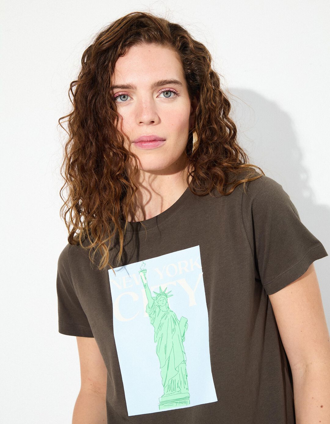 T-shirt Print, Mulher, Castanho